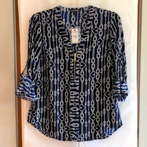 Express blouse XS, navy with white knot design